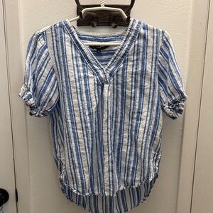 Velvet Heart 100% Linen Blue and White Striped Blouse xs